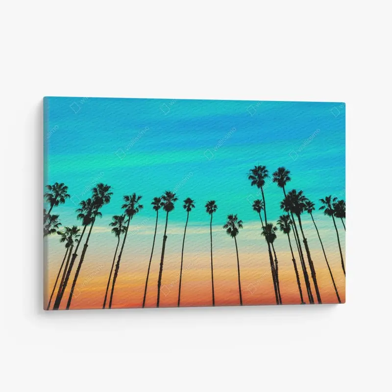 Canvas print California sunset palm silhouettes