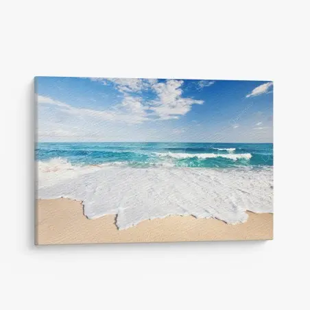 Canvas print turquoise waves on sandy beach • Wallissimo®