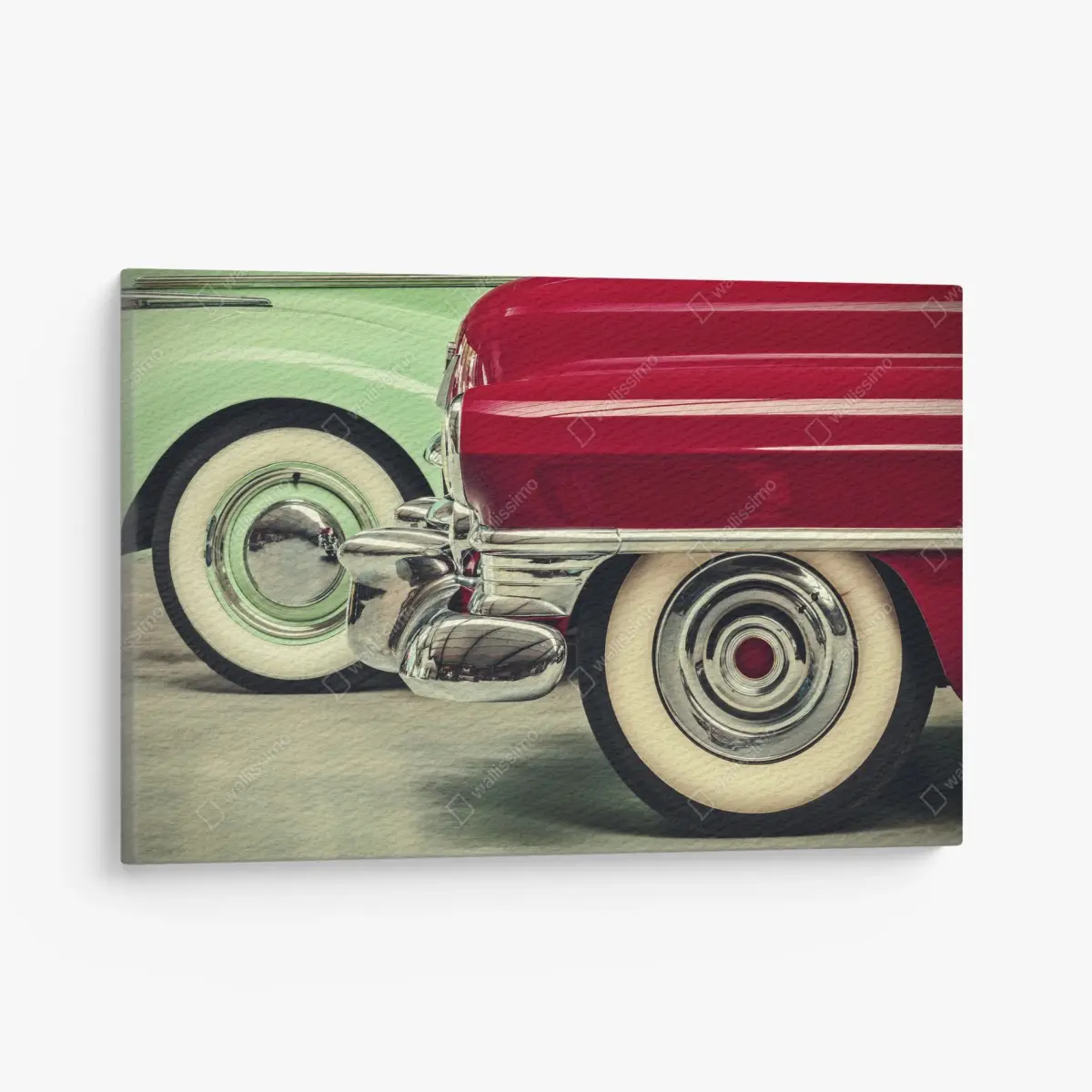 Canvas print classic red and mint car close-up • Wallissimo®