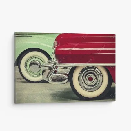 Canvas print classic red and mint car close-up • Wallissimo®