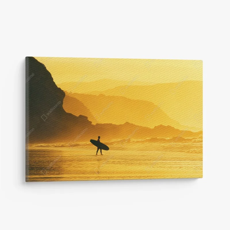 Canvas print surfer at golden sunset
