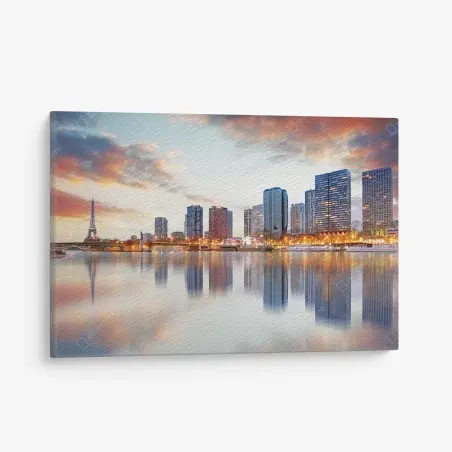 Canvas print Paris skyline at sunset with Eiffel Tower • Wallissimo®