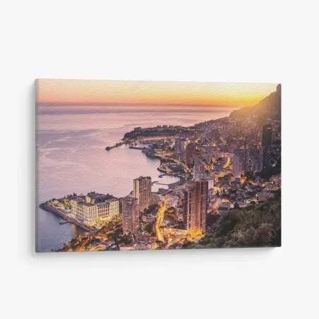 Canvas print sunset cityscape over coastal skyline • Wallissimo®