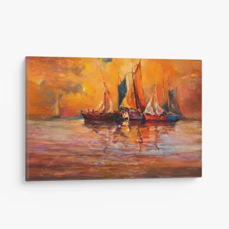 Canvas print golden sunset sailboats • Wallissimo®