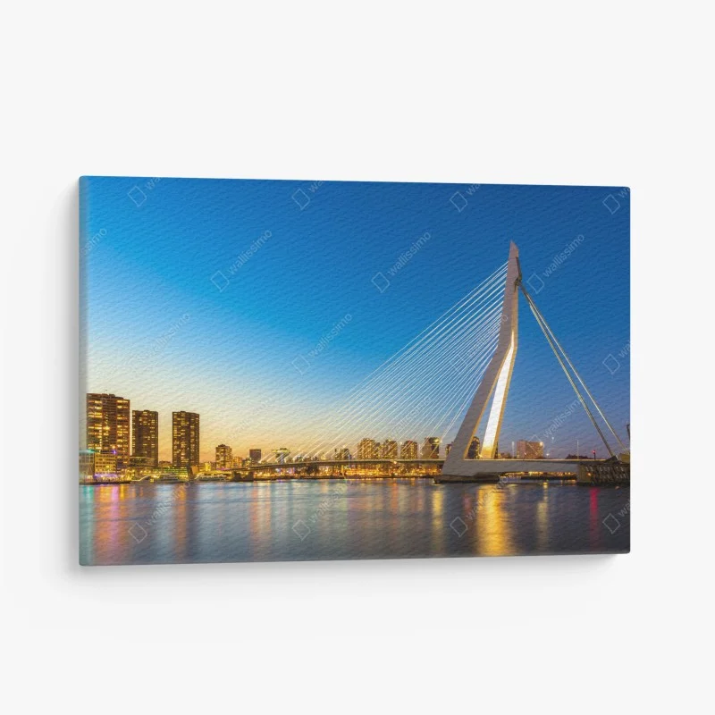 Canvas print Rotterdam Erasmus bridge at twilight