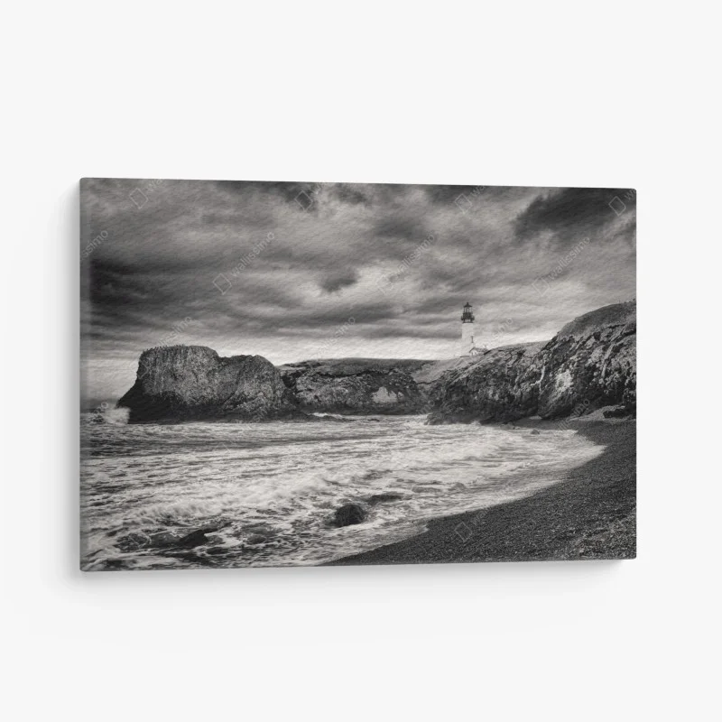 Canvas print Yaquina Bay Lighthouse on stormy coast
