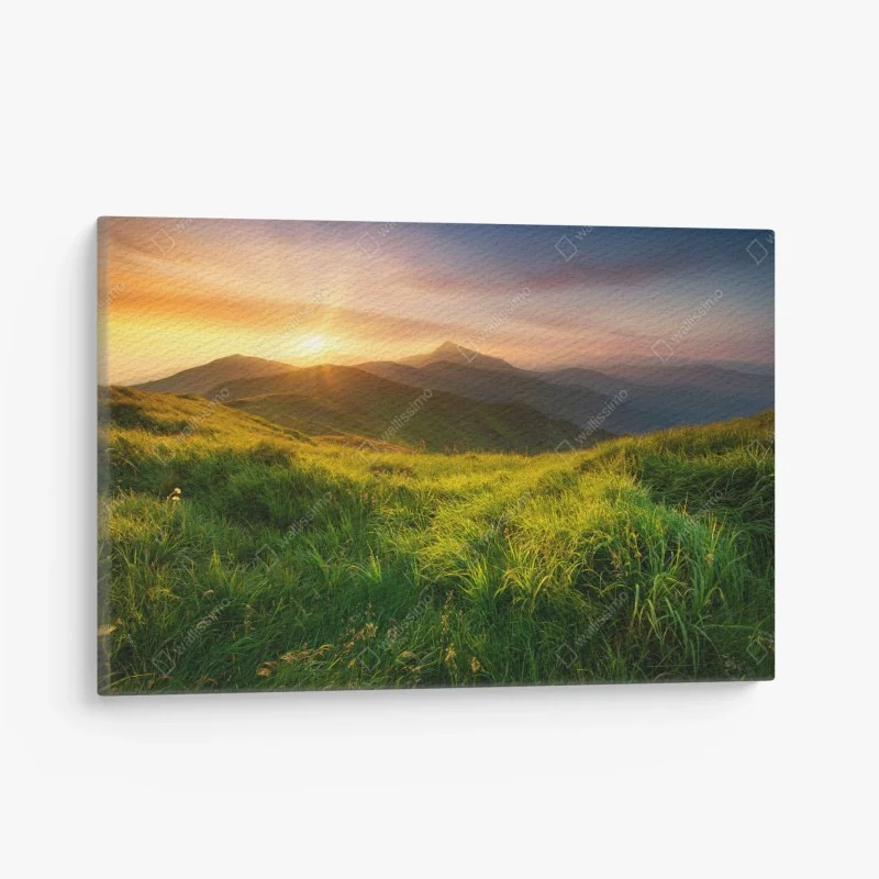 Canvas print sunrise over emerald mountain valley