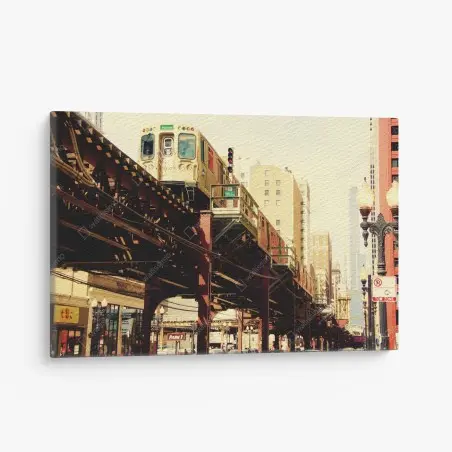 Canvas print vintage elevated train over city street • Wallissimo®