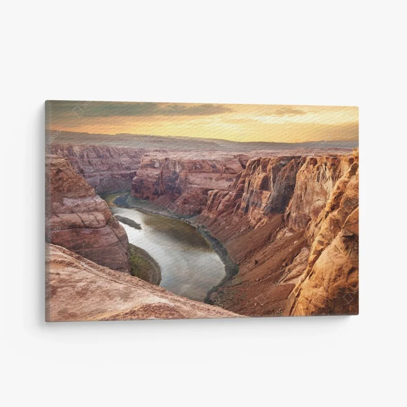 Canvas print sunlit canyon at Horseshoe Bend, Colorado River