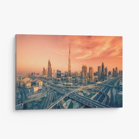 Canvas print Dubai skyline at sunset • Wallissimo®