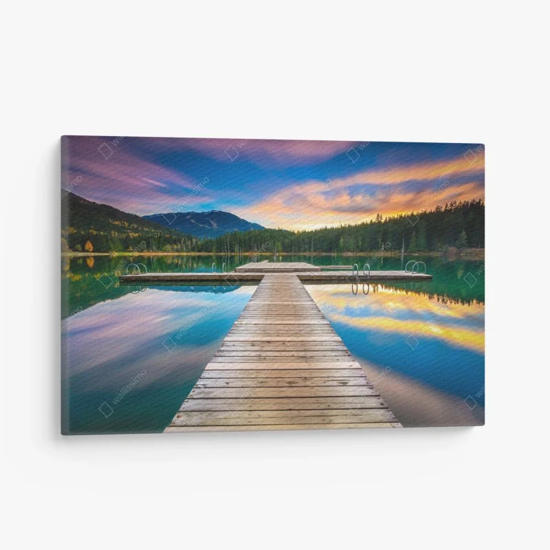 Canvas print serene mountain lake at sunset
