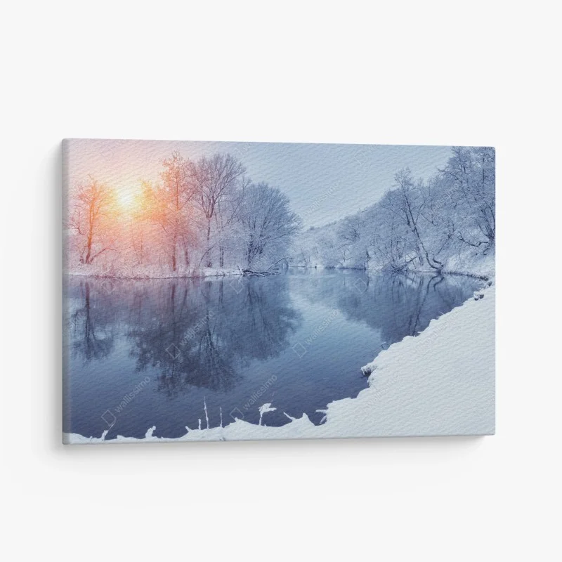 Canvas print serene winter river at sunset