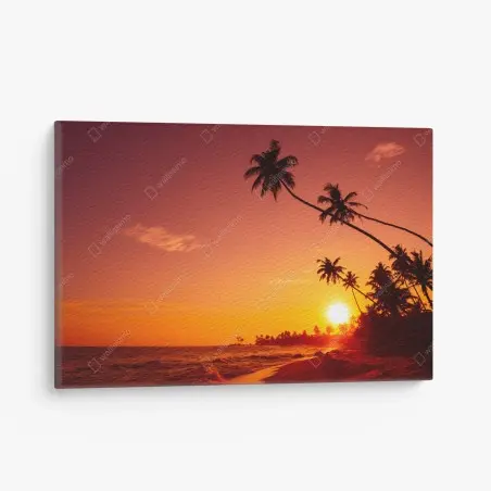 Canvas print tropical sunset beach silhouette • Wallissimo®