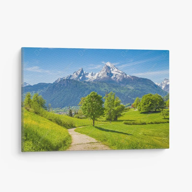 Canvas print serene alpine meadow with mountain peaks