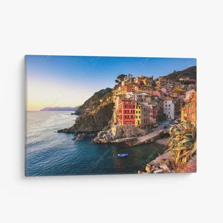 Canvas print sunset over Riomaggiore, Cinque Terre • Wallissimo®