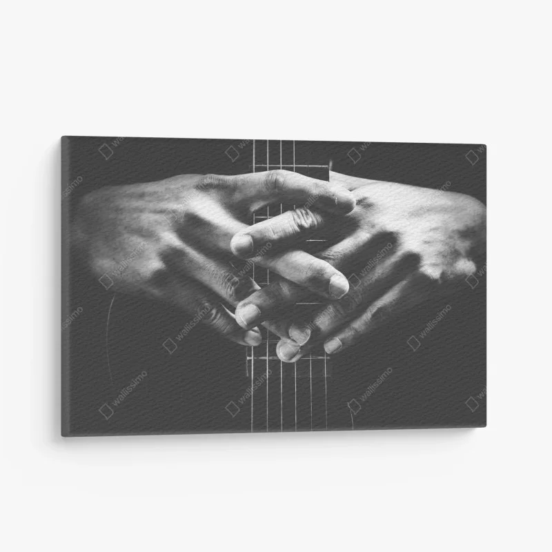 Canvas print intertwined hands on guitar strings