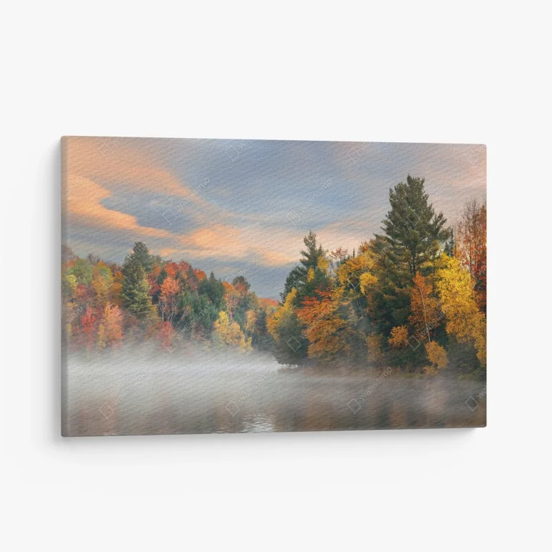 Canvas print misty autumn morning in Stowe