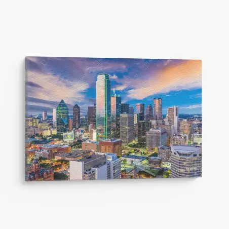Canvas print Dallas skyline at dusk • Wallissimo®