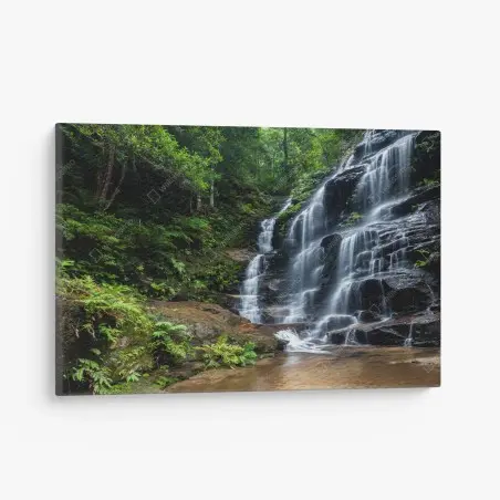Canvas print serene forest waterfall • Wallissimo®