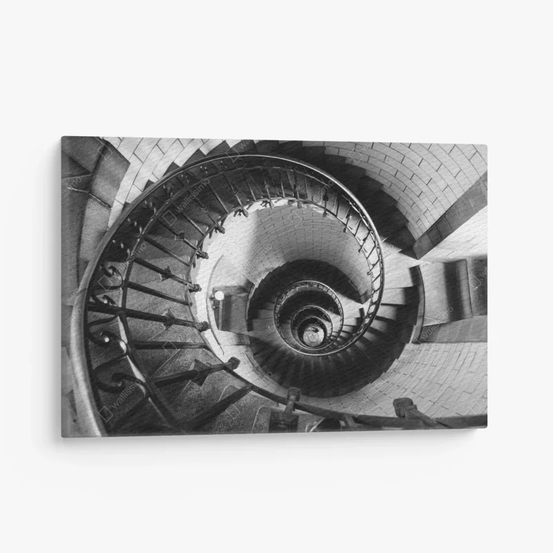 Canvas print spiral staircase in monochrome perspective
