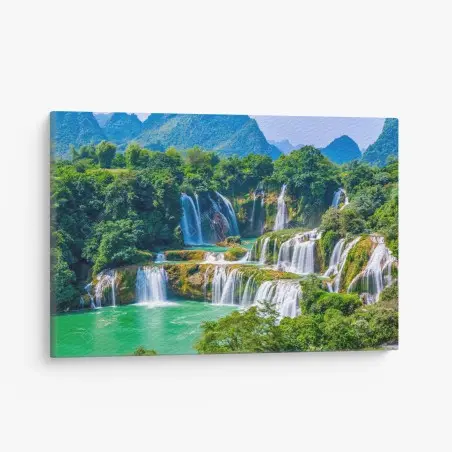 Canvas print emerald cascade waterfall landscape • Wallissimo®