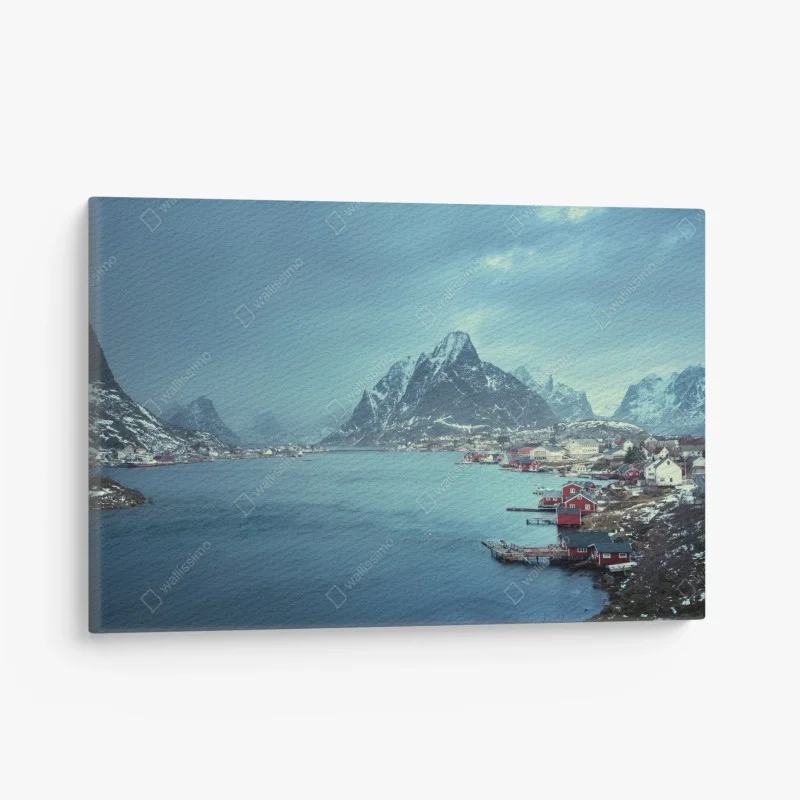 Canvas print Reine village fjord in winter