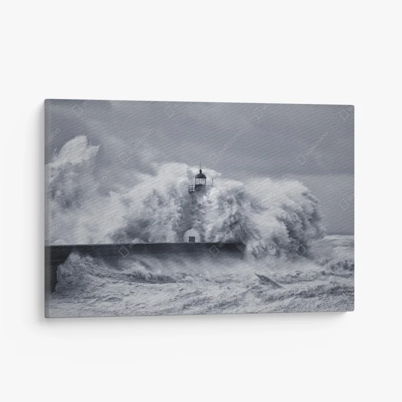 Canvas print lighthouse engulfed by stormy waves