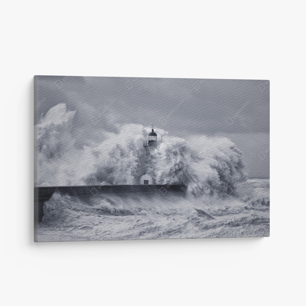 Canvas print lighthouse engulfed by stormy waves • Wallissimo®