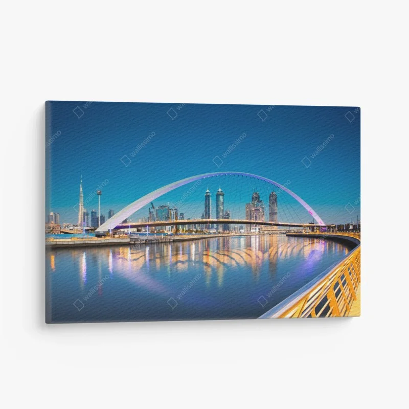 Canvas print Dubai downtown skyline with illuminated bridge