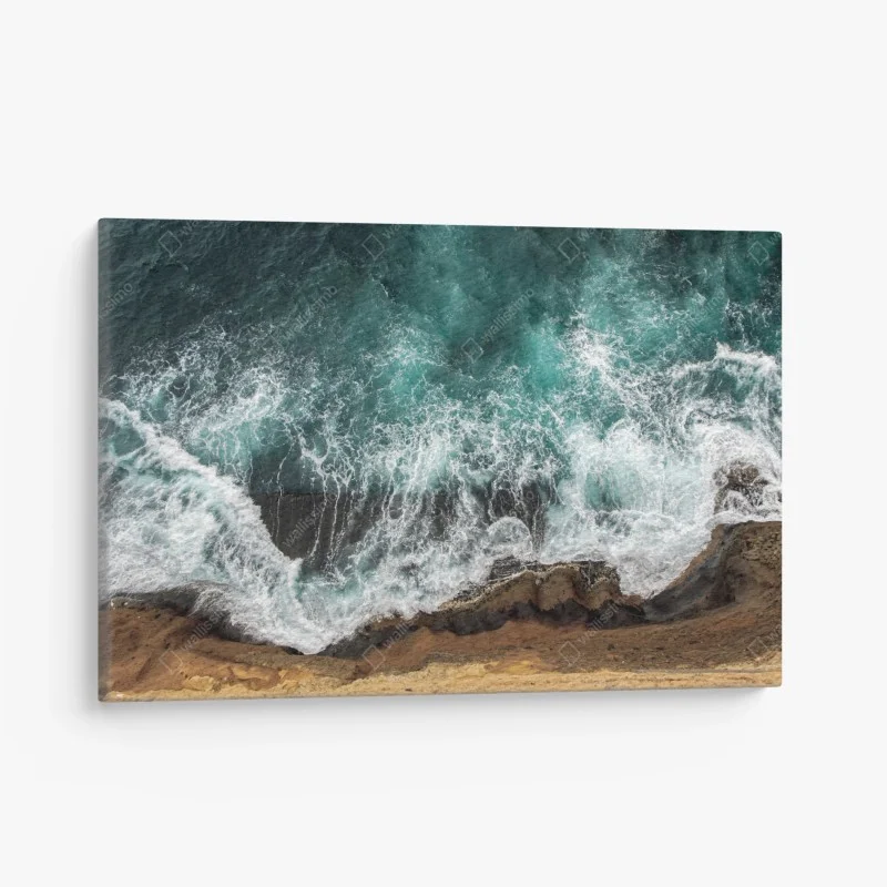 Canvas print aerial turquoise coast with crashing waves