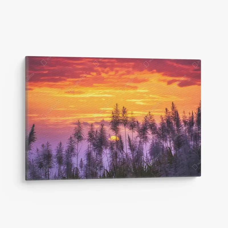 Canvas print golden sunset over wild grasses