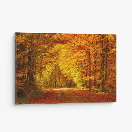 Canvas print golden autumn forest pathway • Wallissimo®