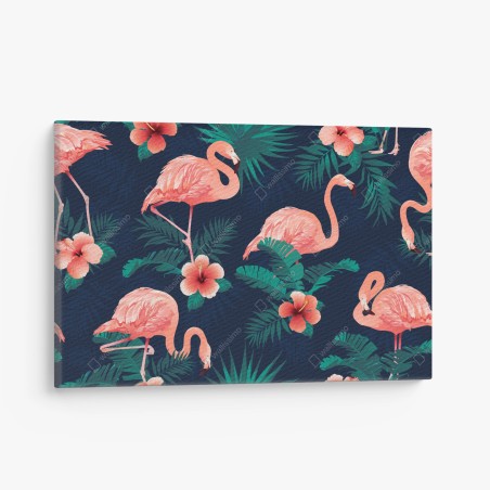 Canvas print tropical pink flamingo pattern • Wallissimo®