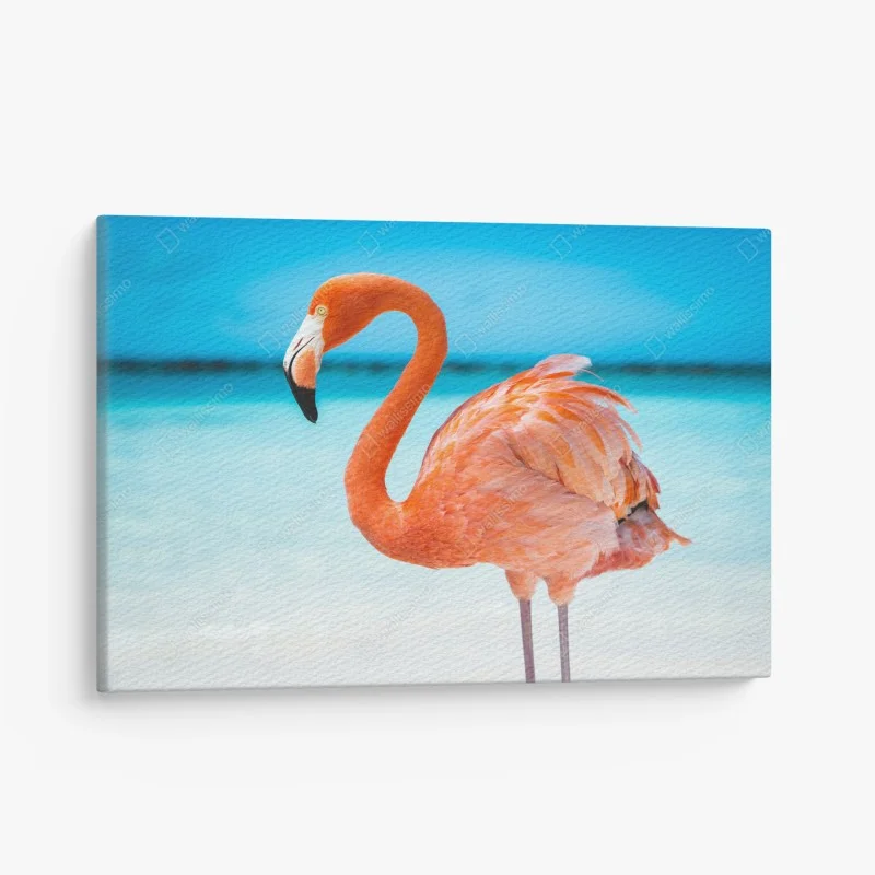 Canvas print vibrant pink flamingo on turquoise beach