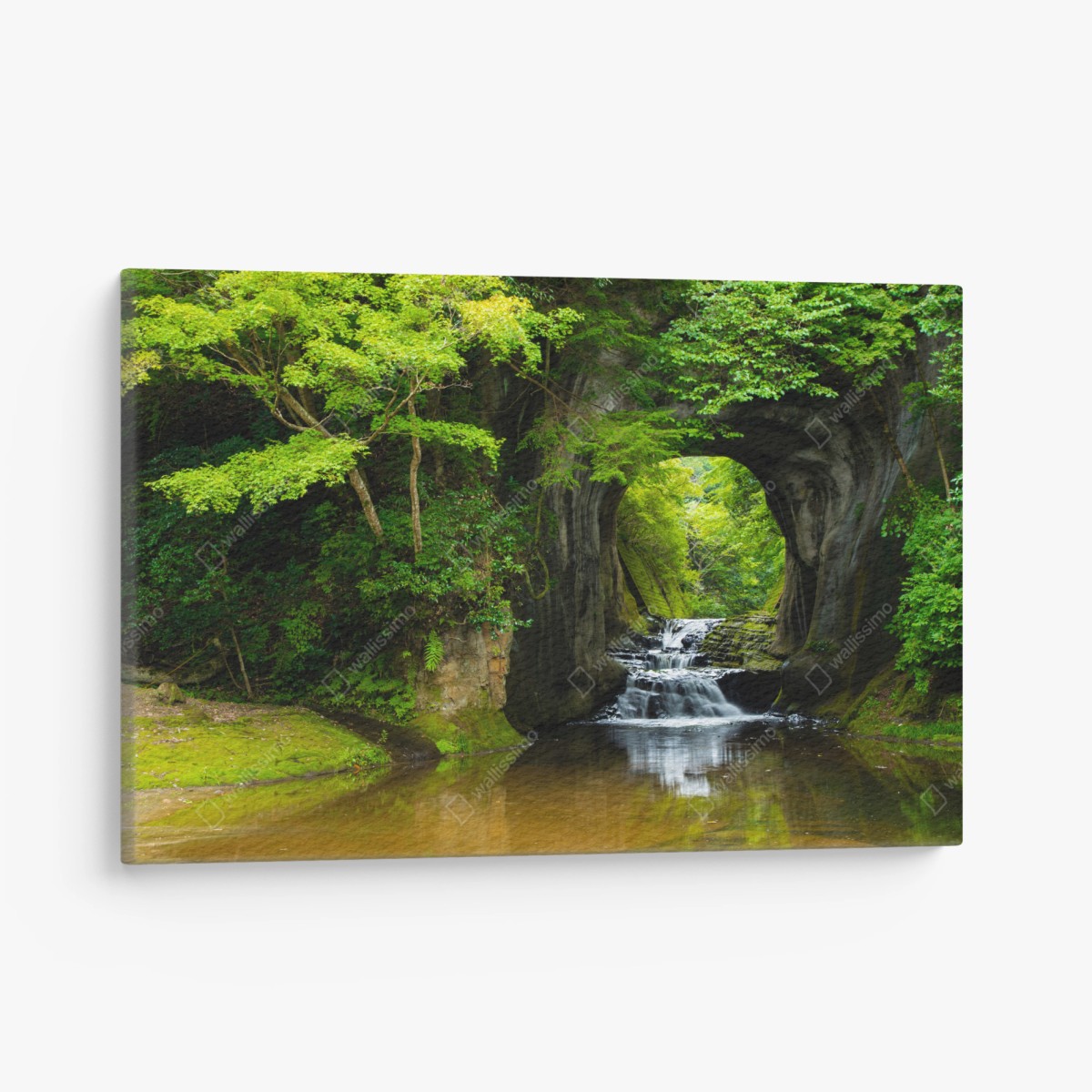 Canvas print hidden waterfall through a rock arch • Wallissimo®