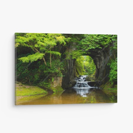 Canvas print hidden waterfall through a rock arch • Wallissimo®
