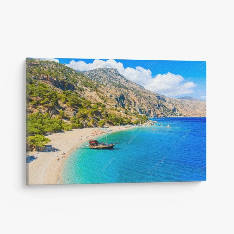 Canvas print sailing boat at Apella beach, Karpathos