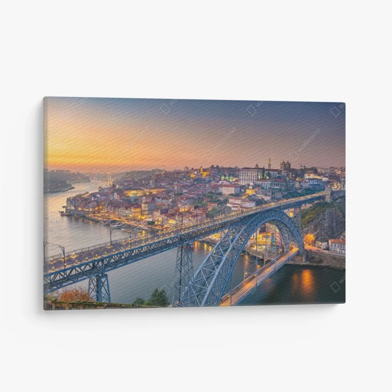 Canvas print Porto skyline at dusk with Dom Luís I bridge