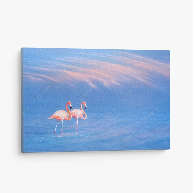 Canvas print pink flamingos on pastel waters