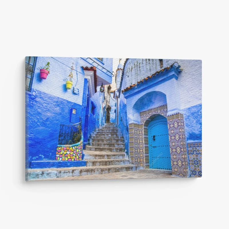 Canvas print charming blue alleyway in Chefchaouen, Morocco