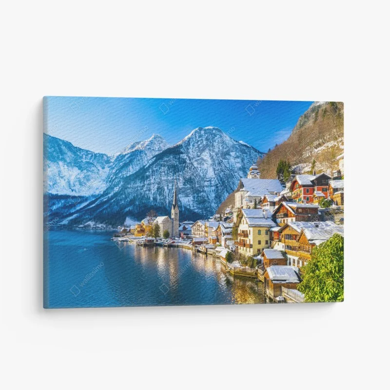 Canvas print peaceful winter in Hallstatt — alpine lakeside village