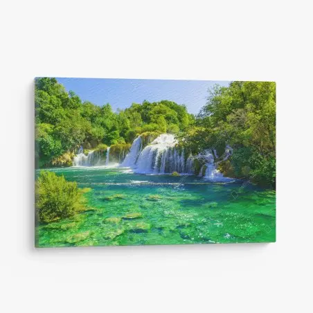 Canvas print emerald waterfall oasis • Wallissimo®