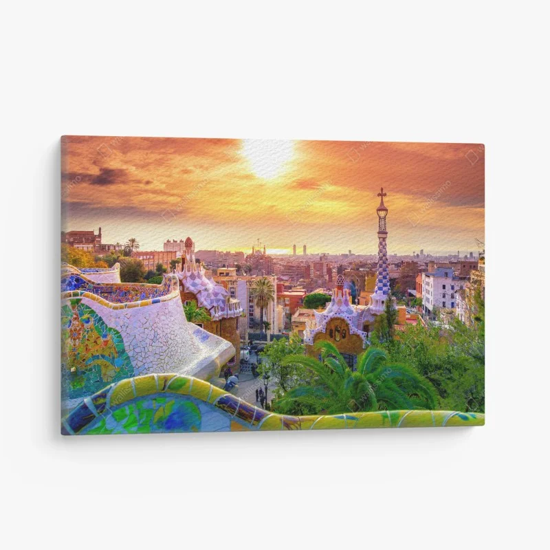 Canvas print sunset over Park Güell, Barcelona