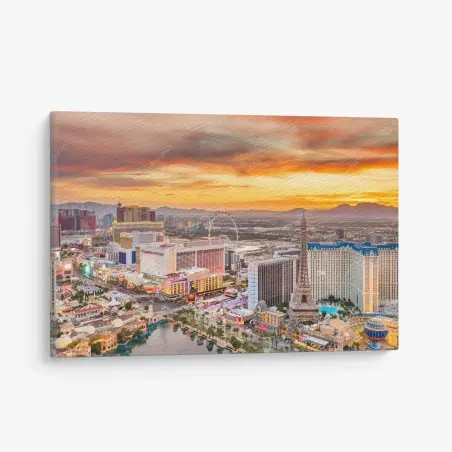 Canvas print Las Vegas skyline at sunset • Wallissimo®