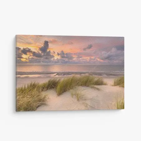 Canvas print sunset over Zeeland dunes • Wallissimo®