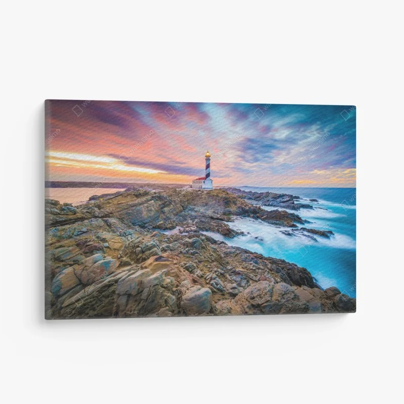 Canvas print sunset at Favaritx lighthouse, Minorca
