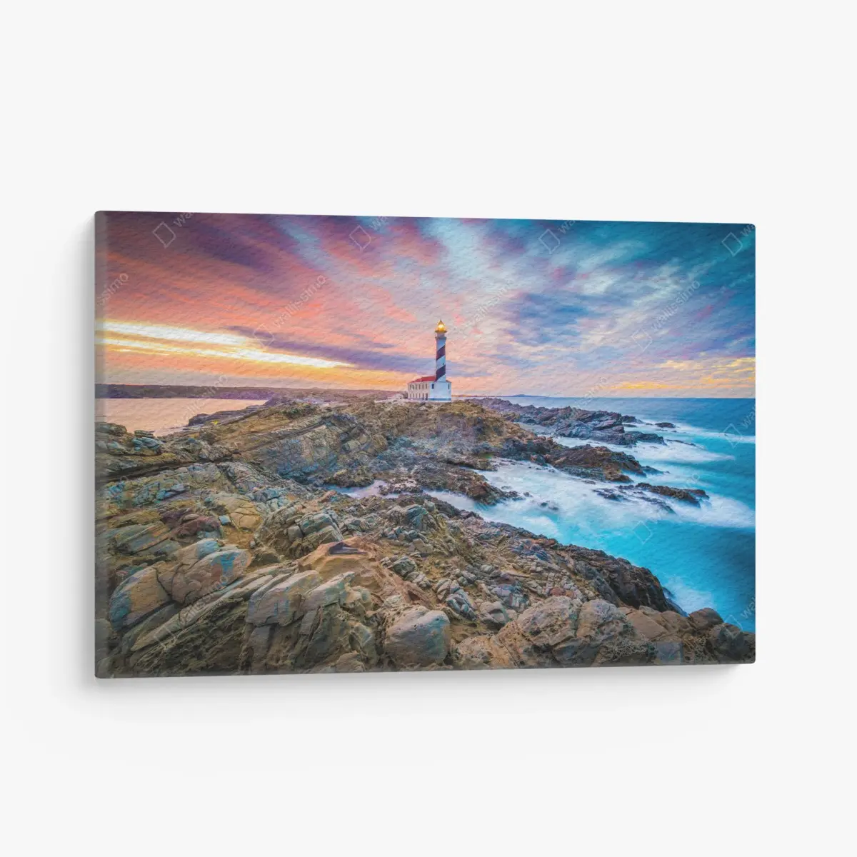 Canvas print sunset at Favaritx lighthouse, Minorca • Wallissimo®