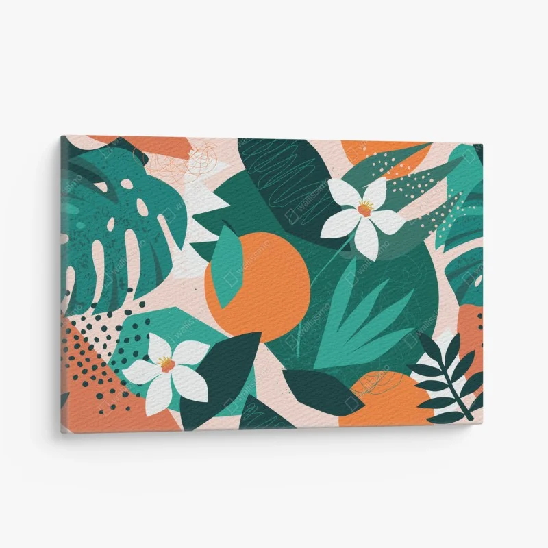 Canvas print tropical leaves and citrus illustration