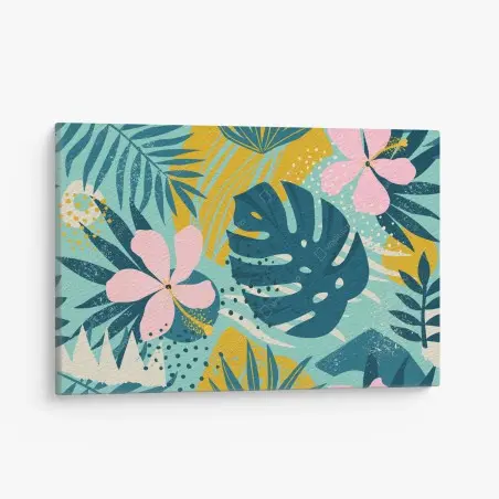 Canvas print tropical leaves and blooms • Wallissimo®