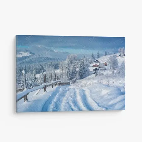 Canvas print winter path to an alpine village • Wallissimo®
